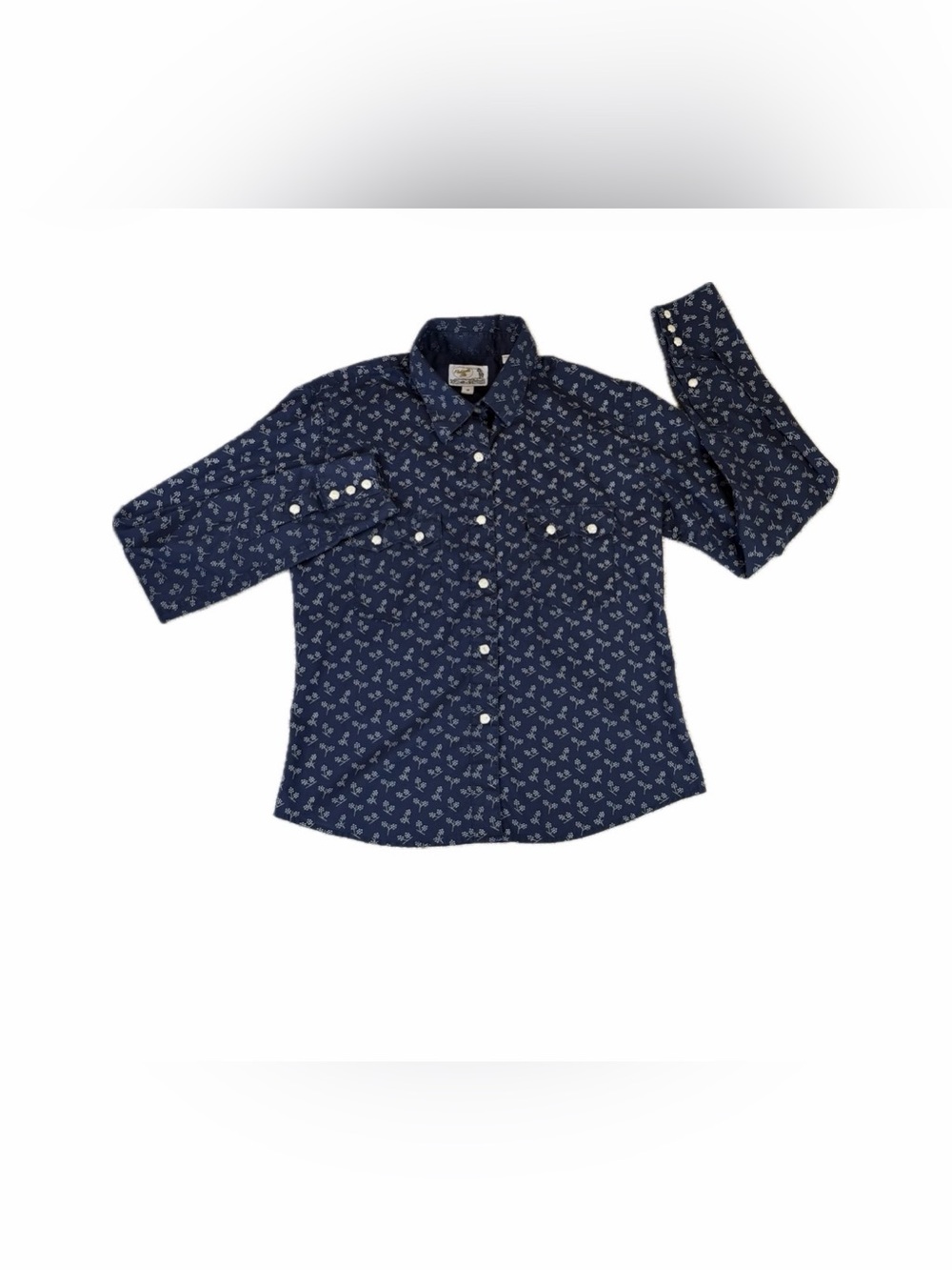 Panhandle Slim Pearl Snap Western Shirt Mens Navy Blue Medium Floral Print Retro